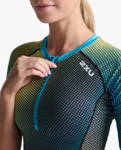 2XU Aero Tri Top Korte Mouw Blauw/groen Dames 10 2XU Aero Tri Top Korte Mouw Blauw/groen Dames -Sport Uitgebreide Kleding Winkel 2xu aero sleeved top wt6666a cya wht 022