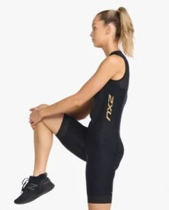2XU Light Speed Front Zip Trisuit Mouwloos Zwart Dames -Sport Uitgebreide Kleding Winkel 2xu dames trisuit wt6663d blk gld 04