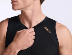 2XU Light Speed Front Zip Trisuit Mouwloos Zwart Heren -Sport Uitgebreide Kleding Winkel 2xu light speed front zip trisuit mt6660d blk gld 019