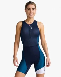 2XU Aero Front Zip Trisuit Mouwloos Blauw Dames