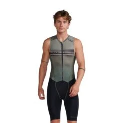 2XU Aero Front Zip Trisuit Mouwloos Groen Heren