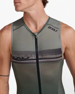 2XU Aero Front Zip Trisuit Mouwloos Groen Heren -Sport Uitgebreide Kleding Winkel 2xu trisuits heren aero front zip sleeveless mt6427d alp per 05