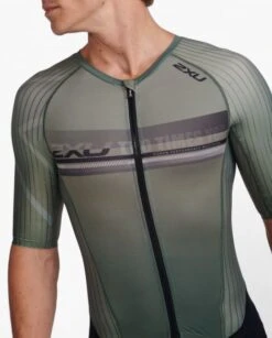 2XU Aero Trisuit Korte Mouw Groen Heren -Sport Uitgebreide Kleding Winkel 2xu trisuits heren aero short sleeve mt6426d alp per 05