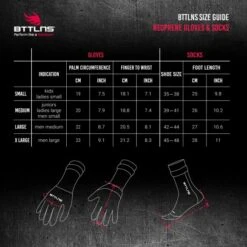 BTTLNS Neopreen Zwemsokken En Zwemhandschoenen Voordeelset Zwart/goud -Sport Uitgebreide Kleding Winkel bttlns size guide neoprene gloves socks 4