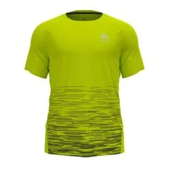 Odlo Essential Print Hardloopshirt Korte Mouw Geel Heren