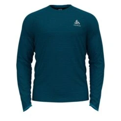 Odlo Run Easy Warm Millennium Element Hardloopshirt Lange Mouw Blauw Heren